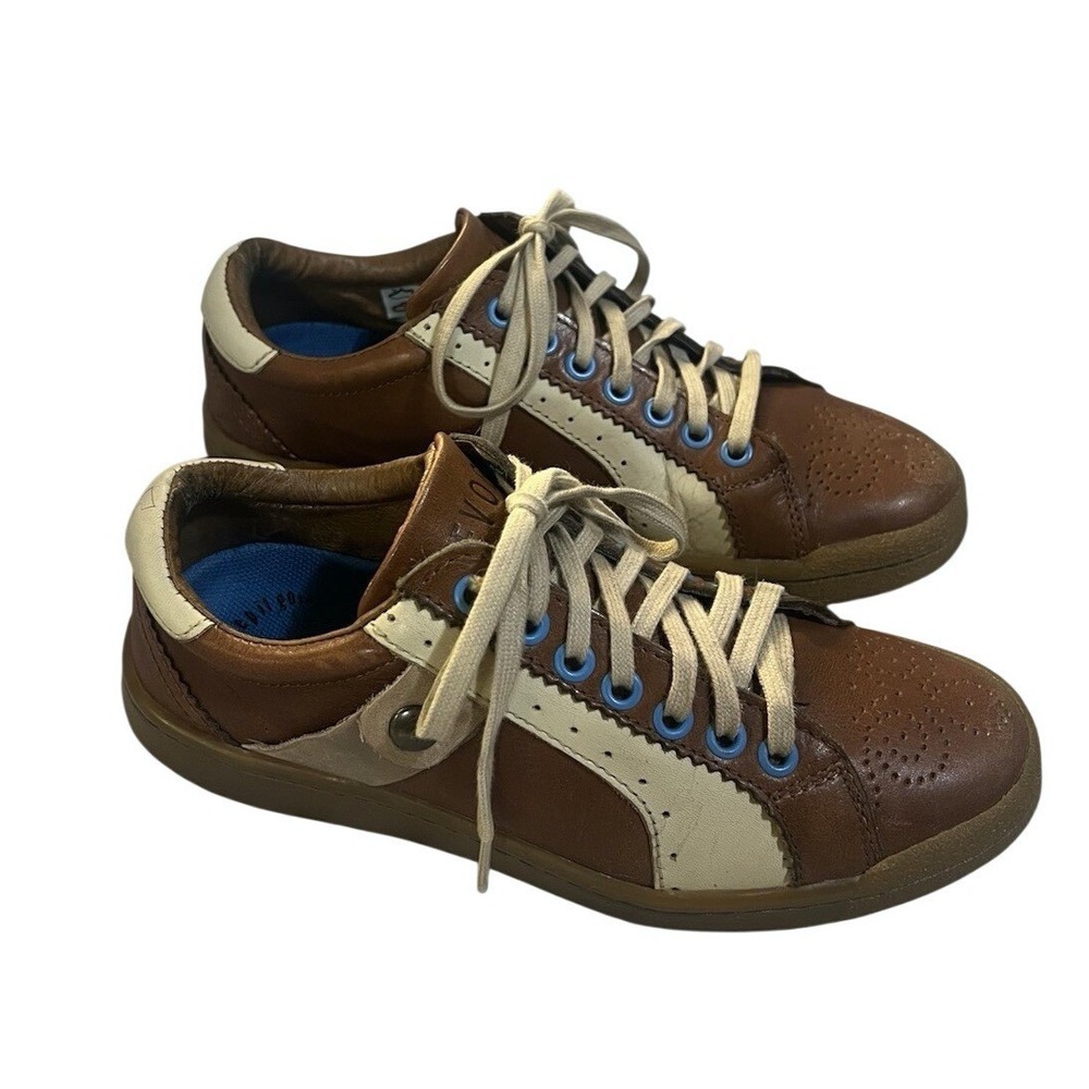 Y2K Fluevog Men's‎ Sneakers Soll Circa 2007 Leather Shoes Beige Blue Size 6/7